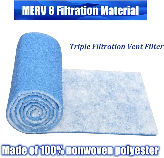 Air Vent Filters Roll, 12" x 120" Cut to Size Air Filters with 66PCS Hook&Loop Fasteners (50+ Filters), MERV 8 Triple Filtration Vent Filter Material for Home Floor, Ceiling, HVAC, AC(12x120 inch)