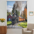 Steam Train Sheer Curtains 72 Inch Length Railroad Country Barn Rustic Trees Farmhouse Chiffon Curtain for Bedroom Living Room Light Filtering Rod Pocket Window Treatments Voile Curtains Drapes