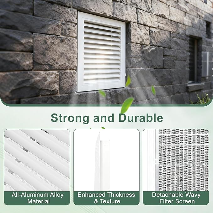 2-Pack 20"x20" Gable Vent - Premium Aluminum，Filter Screen for Removable, Ideal for Gables, Sheds, and Attics - Vent Opening 18"x18" - Boost Ventilation and Guard Against Moisture