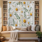 Spring Daisy Kitchen Curtains, Farmhouse Country Flower Leaf Plant Wood Grain Light Filtering Window Curtain Panels, 2Pcs Rod Pocket Window Treatments Set for Living Room Bathroom Bedroom 42x63 Inches