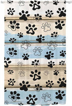 Sheer Curtains 108 Inches Long, Blue Dog Paw Print Semi Sheer Curtains Light Filtering Window Treatment, Vintage Farmhouse Rustic Wooden Grain Privacy Voile Drapes for Living Room Bedroom 52x108 Inch