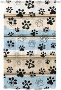 Sheer Curtains 84 Inches Long, Blue Dog Paw Print Semi Sheer Curtains Light Filtering Window Treatment, Vintage Farmhouse Rustic Wooden Grain Privacy Voile Drapes for Living Room Bedroom 52x84 Inch