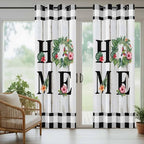 Summer Outdoor Curtains for Patio Leaves Garland Plumeria Wood Buffalo Plaid Waterproof Outside Curtains with Grommet Top Weatherproof Curtain for Cabana Pergola Gazebo, 2 Pack, 54" W x 108" L