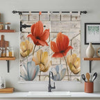 Retro Floral Living Room Curtains 84 Inch Length, Window Curtains Tab Top, Red Yellow Tulips Barm Doors Farmhouse Wooden Light Filtering Window Treatments Drapes 42"x84" 2 Panel