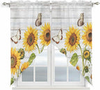 Yellow Sunflowers Swag Valances for Windows, Vintage Country Flowers Butterfly Wood Board Rod Pocket Kitchen Curtains Valance, Small Window Curtains Swag for Cafe Living Room, 2 Panels, 36x36 inch