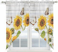 Yellow Sunflowers Swag Valances for Windows, Vintage Country Flowers Butterfly Wood Board Rod Pocket Kitchen Curtains Valance, Kitchen Window Curtains Swag for Cafe Living Room, 2 Panels, 36x63 inch