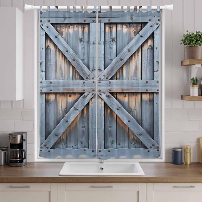 Farmhouse Wood Grain Living Room Curtains 96 Inch Length, Window Curtains Tab Top, Vintage Country Barn Gate Textured Light Filtering Window Treatments Drapes 52"x96" 2 Panel