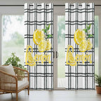 Lemon Outdoor Curtains for Patio Lemon Leaves Summer Plaid Buffalo Waterproof Outside Curtains with Grommet Top Weatherproof Curtain for Cabana Pergola Gazebo, 1 Panel, 54" W x 95" L