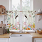 Easter Kitchen Curtains 54 Inch Long 2 Panel Set, Rod Pocket Window Curtains Panels, Spring Farmhouse Watercolor Bunny Eggs Wood Grain Light Filtering Privacy Draperies for Bedroom Laundry 42"W x 54"L