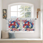 Independence Day Kitchen Tier Curtains 24 Inch Long 2 Panel Set,Rod Pocket Cafe Small Window Curtains Over Sink,4 of July Rose Wooden Grain Vintage Light Filtering Short Drapes 27.5"W x 24"L