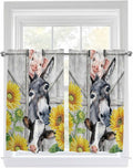 Farmhouse Kitchen Curtains 54 Inches length, Watercolor Sunflowers Animals Printed Wood Grain Window Treatment Curtain Drapes, Thermal Insulated Drapes for Basement Hotel RV, 42"x54", 2 Panels
