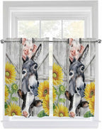 Farmhouse Kitchen Curtains 45 Inches length, Watercolor Sunflowers Animals Printed Wood Grain Window Treatment Curtain Drapes, Lightweight Window Panels for Living Room Bedroom, 52"x45", 2 Panels