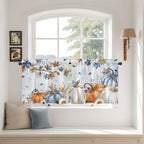 Fall Blue Maple Kitchen Tier Curtains 24 Inch Long 2 Panel Set,Rod Pocket Cafe Small Window Curtains Over Sink,Thanksgiving Pumpkins Daisy Country Leaves Short Drapes for Bathroom 27.5"W x 24"L