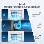 8000BTU Portable Air Conditioners Smart AC Unit with App & Remote Control 3-in-1 Cooling, Dehumidifier, Fan for Rooms up to 350 sq.ft, 24H Timer, White
