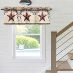 Farmhouse American Valances for Windows, Country Star Berries Vintage Wood Grain Kitchen Valance Light Filtering Rod Pocket Short Curtains for Kitchen Bathroom, 1 Panel, 42"x18"