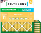 Filterbuy 12x12x1 Air Filter MERV 11 Superior Pet & Allergy Defense (6-Pack), Electrostatic Pleated HVAC AC Furnace Filters Replacement, Made in USA (Actual Size: 11.75 x 11.75 x 0.75)