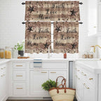 Kitchen Curtains Tiers and Valance Set of 3, Farmhouse Star Brown Light Filtering Window Curtain Set, Retro Branches Berry Wooden Grain Rod Pocket Curtain Drapes for Cafe, Living Room, 36 Inches Tiers