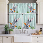 Easter Kitchen Curtain Set, Spring Rabbit Botanical Carrots Green Wooden Grain Window Valance and Tiers 36" Length, Light Filtering Short Curtains Valance for Cafe Bathroom Bedroom 54"x18"