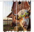 Farm Yaks Living Room Curtains 96 Inch Length, Window Curtains Tab Top, Farmhouse Barn Funny Animals Butterfly Light Filtering Window Treatments Drapes 52"x96" 2 Panel