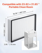 VEVOR Laminar Flow Hood Filter, 18.39 x 11.89 x 2.95 in, 1 Piece HEPA Filter Replacement for 23.62 x 21.65 in Portable Clean Room to Capture Particles Sized 0.3μm, Glass Fiber, Aluminum Frame