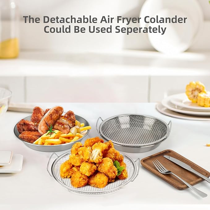 Oil Filter Tray, Stainless Steel Kitchen Oil Filter Tray with Mesh Filter Basket Colanders with Handle Air Fryer Accessories for Frying Cooking (7.87 in)