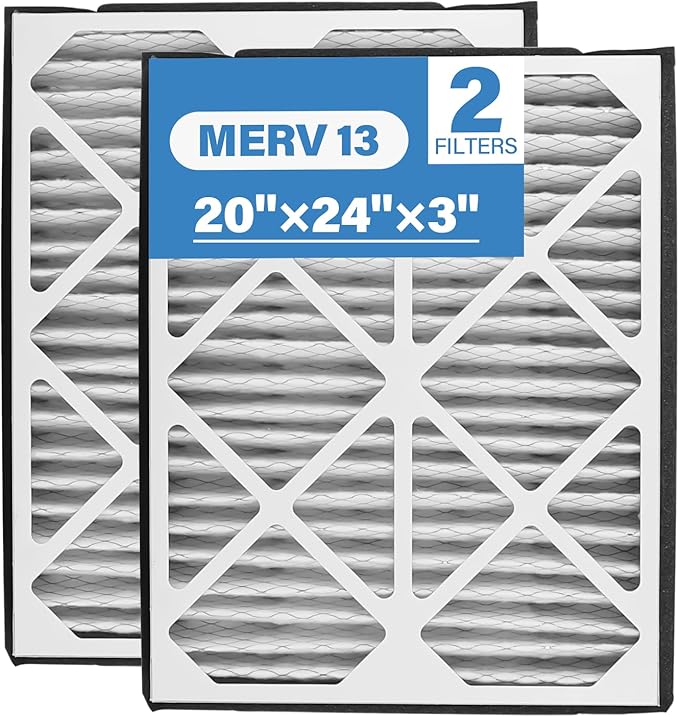 20x24x3 MERV 13 Pleated Air Filter, 2 Pack, Compatible with Zephyr VGF Series 20x24x3 Whole Home Return Air Grille Filter, Actual Size 18.42 * 22.55 * 3"