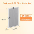 2-Pack 16x25x1 MERV 8 Reusable & Washable Electrostatic Air Filters - Long-Lasting Filter for HVAC, Furnace & Air Conditioner Units, Actual Size: 15-5/8” x 24-5/8” x 7/8”