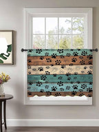 Sheer Curtains 45 Inch Length, Green Brown Paw Print Semi Sheer Curtains Light Filtering Window Treatment, Vintage Farmhouse Country Wooden Grain Privacy Voile Drapes for Living Room 52x45 Inch