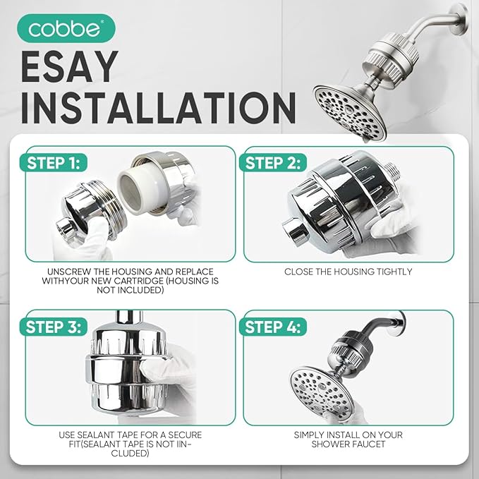 Cobbe High Output Shower Filter for Hard Water - 2 Replaceable Cartridges - Removing Chlorine and Harmful Substance, Dramatically Improves The Condition of Your Skin, Hair and Nails - Brushed Nickel