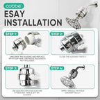 Cobbe High Output Shower Filter for Hard Water - 2 Replaceable Cartridges - Removing Chlorine and Harmful Substance, Dramatically Improves The Condition of Your Skin, Hair and Nails - Brushed Nickel