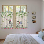 Farmhouse Spring Tier Curtains, Retro Bicycles Flowers Vines Butterfly Light Filtering Kitchen Curtains, 2Pcs Rod Pocket Half Window Treatments Panels for Sink Cafe Cabinet Basement 27.5x45 Inches