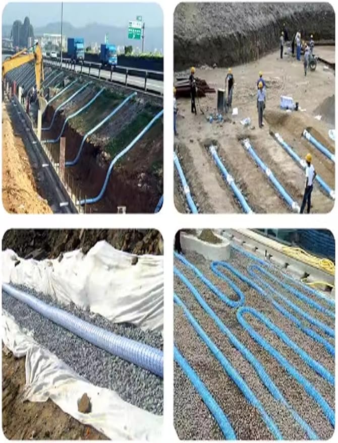 French Drain Pipe 3in Dia, 35m Perforated Fabric Drainage Solution for Lawn, Landscape, Yard, Sidewalk, Construction Sites - Soft Infiltration for Effective Water Management