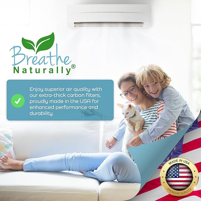 Breathe Naturally Universal Cut To Fit Carbon Activated Air Filter - Replacement Charcoal Filters - Pre Filter Carbon Sheet for Air Purifier, Vent Filters & More - Made in USA (Pack of 1, 24x24)