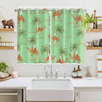 2 Panel Kitchen Cafe Curtains, Desert Camels Sunlight Filtering Nature Air Through, Home Decor Window Covering Tier Curtains for Living Room 104W x 72L inch Tropical Date Palm Trees Animal Green