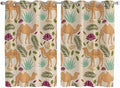 2 Panel Kitchen Cafe Curtains, Desert Camels Sunlight Filtering Nature Air Through, Home Decor Window Covering Tier Curtains for Living Room 104W x 63L inch Vintage Sand Animals Aloe Vera Leaves Beige