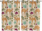 2 Panel Kitchen Cafe Curtains, Desert Camels Sunlight Filtering Nature Air Through, Home Decor Window Covering Tier Curtains for Living Room 104W x 72L inch Vintage Sand Animals Aloe Vera Leaves Beige