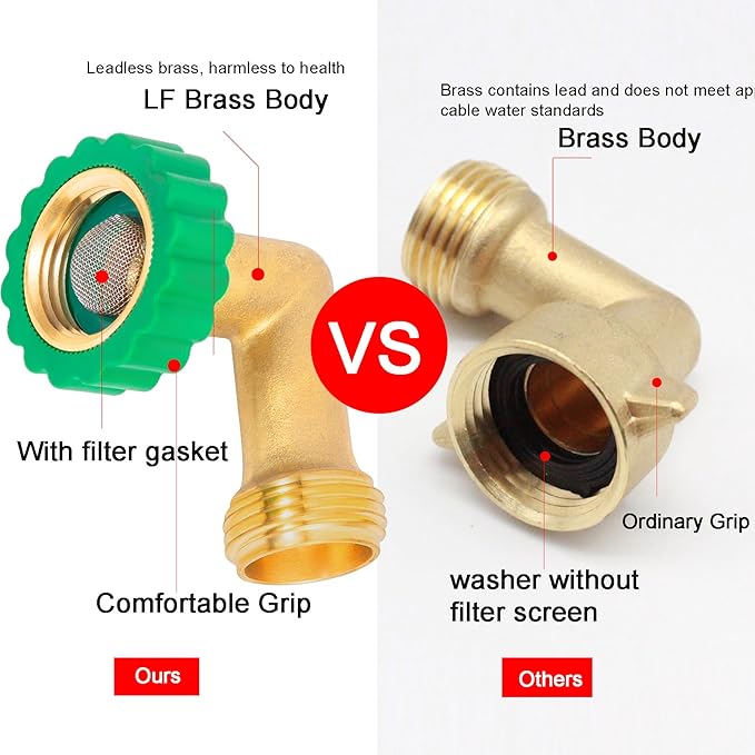 Lead-Free Brass 90°Hose Elbow Fitting,90 Degree Hose Saver Green Quick Swivel Connect Adapter,Thread Size 3/4" Connectors,Hose Protector with Water Filter 1 Pc