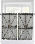 Vintage Gate Kitchen Curtains 45 Inches length, Farmhouse Wooden Grain Shabby Chic Door Window Treatment Curtain Drapes, Lightweight Window Panels for Living Room Bedroom, 52"x45", 2 Panels
