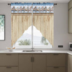 Western Horse Swag Valances for Windows, Farmhouse Wooden Grain Vintage Cowboy Barn Door Rod Pocket Kitchen Curtains Valance, Kitchen Window Curtains Swag for Cafe Living Room, 2 Panels, 36x63 inch