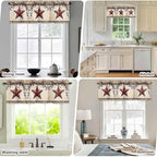 Farmhouse American Valances for Windows, Country Star Berries Vintage Wood Grain Kitchen Valance Light Filtering Rod Pocket Short Curtains for Kitchen Bathroom, 1 Panel, 60"x18"