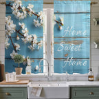 Farmhouse Wooden Grain Kitchen Curtains, Vintage Shabby Chic Flower Blue Light Filtering Window Curtain Panels, 2Pcs Rod Pocket Window Treatments Set for Living Room Bathroom Bedroom 42x63 Inches