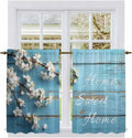 Farmhouse Wooden Grain Kitchen Curtains, Vintage Shabby Chic Flower Blue Light Filtering Window Curtain Panels, 2Pcs Rod Pocket Window Treatments Set for Cabin Bathroom Bedroom 52x45 Inches