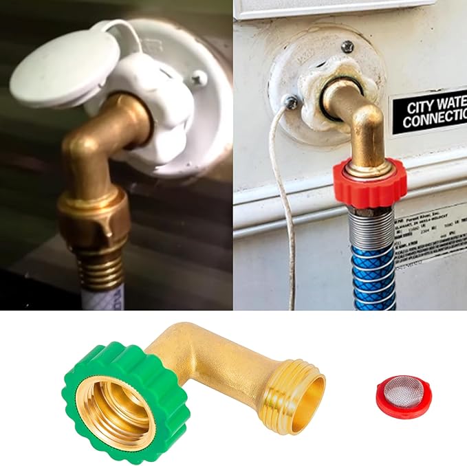 Lead-Free Brass 90°Hose Elbow Fitting,90 Degree Hose Saver Green Quick Swivel Connect Adapter,Thread Size 3/4" Connectors,Hose Protector with Water Filter 1 Pc