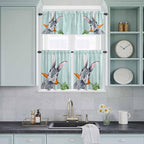 Easter Kitchen Curtain Set, Spring Rabbit Botanical Carrots Green Wooden Grain Window Valance and Tiers 24" Length, Light Filtering Short Curtains Valance for Cafe Bathroom Bedroom 54"x18"