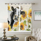 Yellow Sunflowers Bedroom Curtains 72 Inch Length, Window Curtains Tab Top, Country Cow Flower Butterfly Farmhouse Cream Light Filtering Window Treatments Drapes 52"x72" 2 Panel