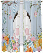Easter Window Curtains 72 Inch Long 2 Panel Set,Rod Pocket Long Curtains & Drapes,Spring Watercolor Bunny Eggs Flower Wood Grain Blue Light Filtering Window Treatment for Bedroom 52"W x 72"L