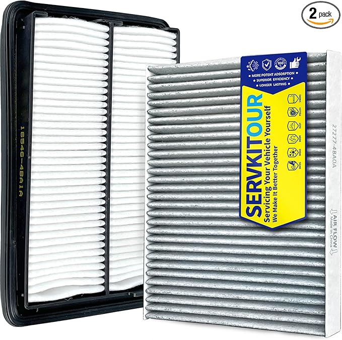 Engine Cabin Air Filter Set for Rogue 2.5L Gas (2014-2020)/ 2.0L Hybrid (2017-2019), Rogue Sport (2017-2022), Qashqai (2017-2023), Replace 16546-4BA1A, 27277-4BA0A