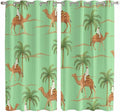 2 Panel Kitchen Cafe Curtains, Desert Camels Sunlight Filtering Nature Air Through, Home Decor Window Covering Tier Curtains for Living Room 80W x 63L inch Tropical Date Palm Trees Animal Green