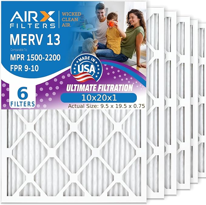 AIRX FILTERS WICKED CLEAN AIR. 10x20x1 Air Filter MERV 13 Electrostatic Pleated Air Conditioner Filter 6 Pack HVAC AC Furnace Filters