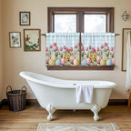 Easter Kitchen Tier Curtains 36 Inch Long 2 Panel Set,Rod Pocket Half Window Curtains Over Sink,Spring Bunny Colorful Eggs Tulip Flowers Blue Check Light Filtering Short Drapes Cafe 27.5"W x 36"L